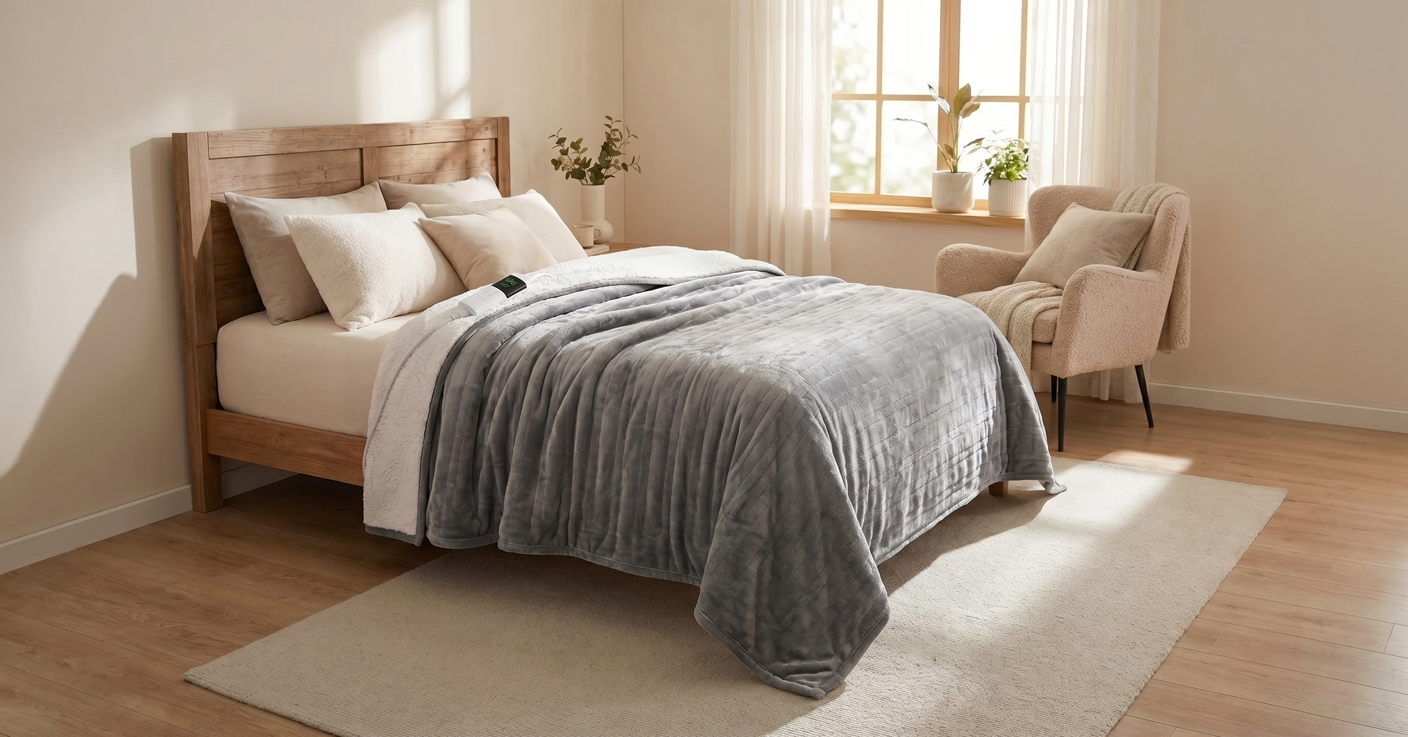 Chaleur Blanket Heated Wool Electric Blanket, Soft Wool Fabric, 5 Heat Settings, Luxury Warming Throw