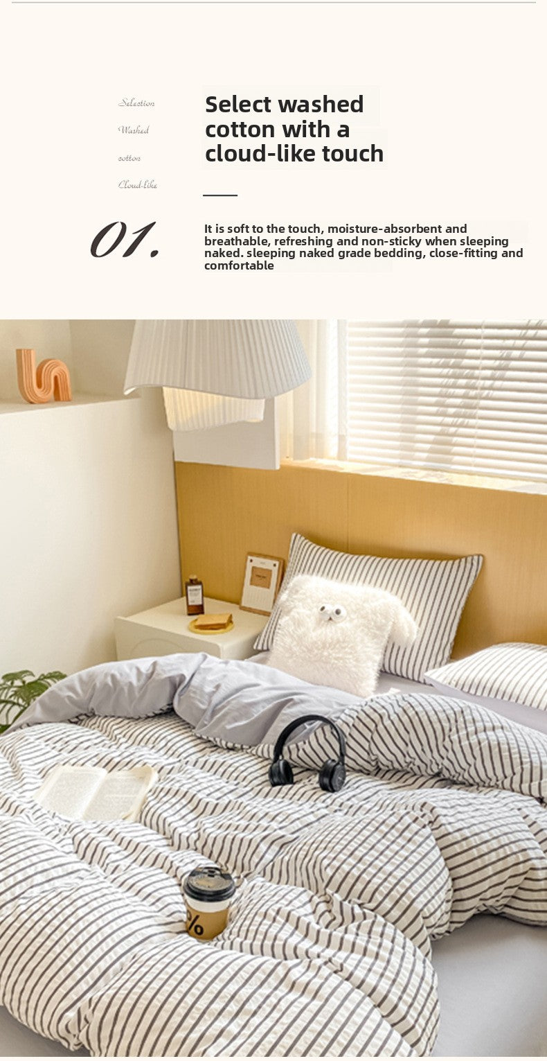 Striped Washed Cotton Bedding Set - Soft Breathable Comfort Set