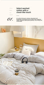 Striped Washed Cotton Bedding Set - Soft Breathable Comfort Set