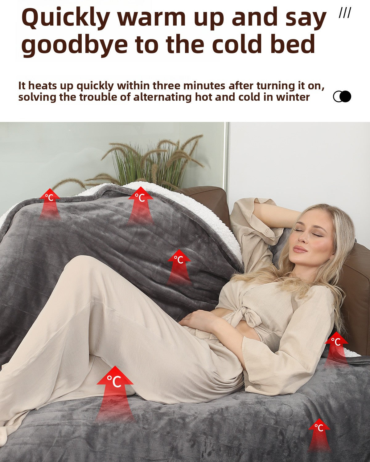 Adjustable Heated Electric Blanket - Soft Wool Fabric Warming Throw