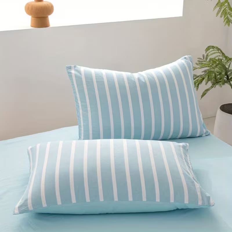 Wide Striped Washed Cotton Bedding Set - Soft Breathable Comfort Set
