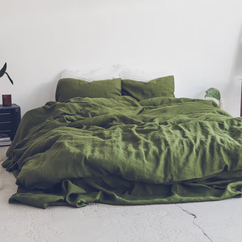 100% French Linen 4 Piece Duvet Cover Set - Luxury Washed Linen Bedding with Fitted Sheet