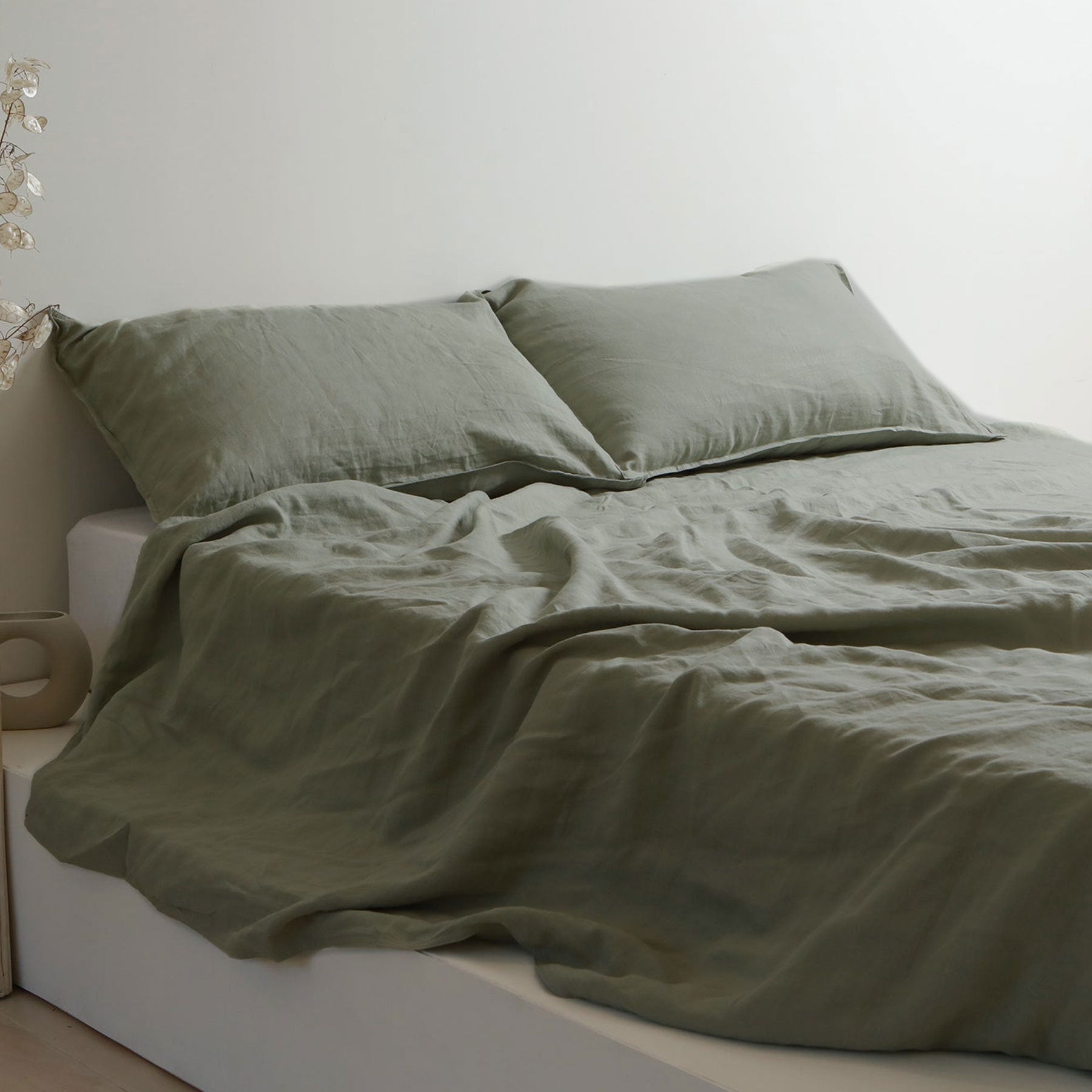 100% French Linen 4 Piece Duvet Cover Set - Luxury Washed Linen Bedding with Fitted Sheet