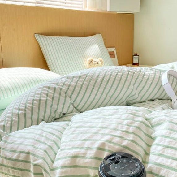 Striped Washed Cotton Bedding Set - Soft Breathable Comfort Set
