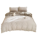 Washed Cotton 4 Piece Summer Bedding Set - Breathable Japanese Style Duvet Cover Set with Button Closure