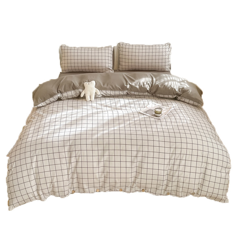 Washed Cotton 4 Piece Summer Bedding Set - Breathable Japanese Style Duvet Cover Set with Button Closure