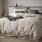 100% French Linen 4 Piece Duvet Cover Set - Luxury Washed Linen Bedding with Fitted Sheet