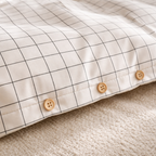 Washed Cotton 4 Piece Summer Bedding Set - Breathable Japanese Style Duvet Cover Set with Button Closure