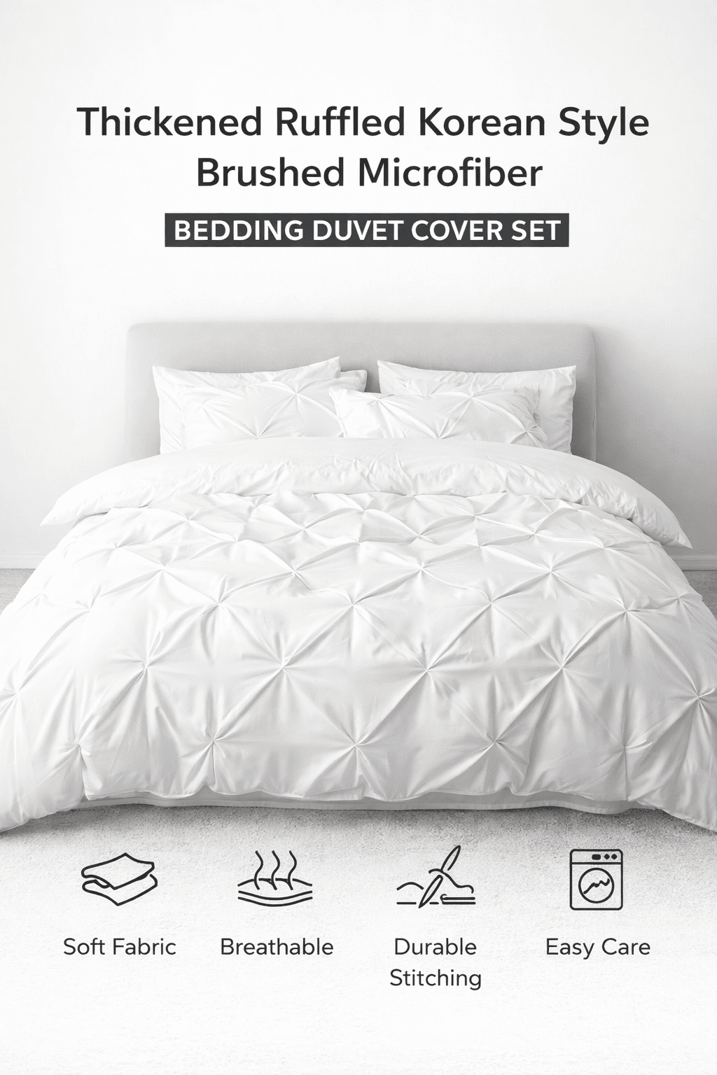 Thickened Ruffled Korean Style Brushed Microfiber Bedding Duvet Cover Set