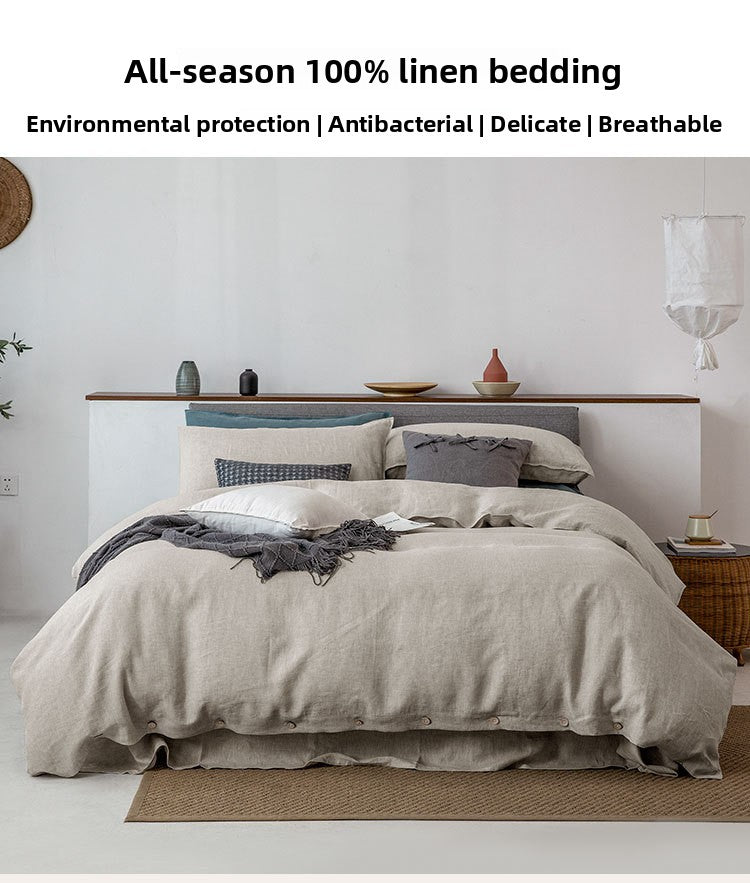 100% French Linen 4 Piece Duvet Cover Set - Luxury Washed Linen Bedding with Fitted Sheet