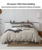 100% French Linen 4 Piece Duvet Cover Set - Luxury Washed Linen Bedding with Fitted Sheet