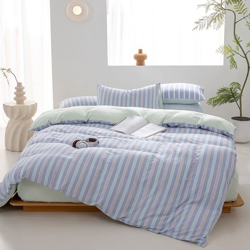 Wide Striped Washed Cotton Bedding Set - Soft Breathable Comfort Set