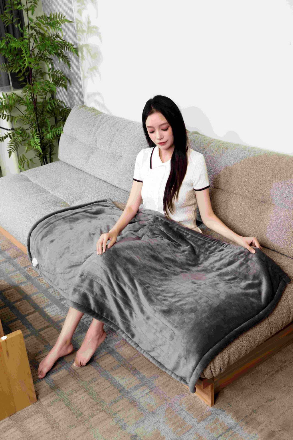 Adjustable Heated Electric Blanket - Soft Wool Fabric Warming Throw