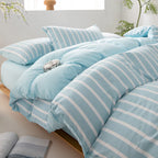 Wide Striped Washed Cotton Bedding Set - Soft Breathable Comfort Set