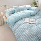 Wide Striped Washed Cotton Bedding Set - Soft Breathable Comfort Set