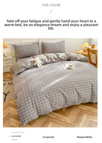 Washed Cotton 4 Piece Summer Bedding Set - Breathable Japanese Style Duvet Cover Set with Button Closure