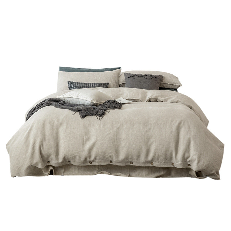 100% French Linen 4 Piece Duvet Cover Set - Luxury Washed Linen Bedding with Fitted Sheet