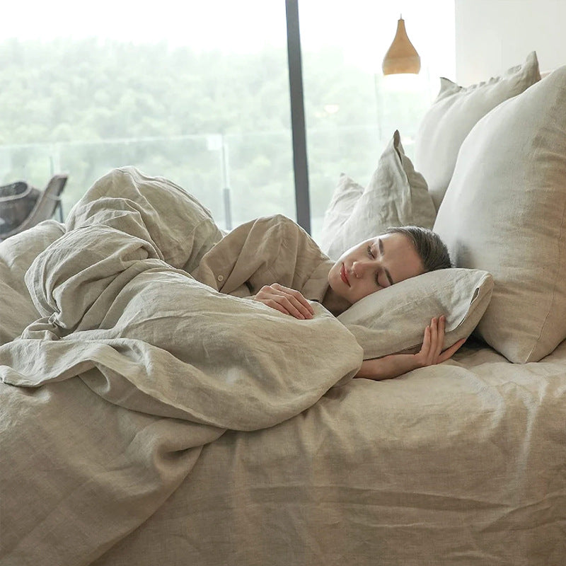 100% French Linen 4 Piece Duvet Cover Set - Luxury Washed Linen Bedding with Fitted Sheet