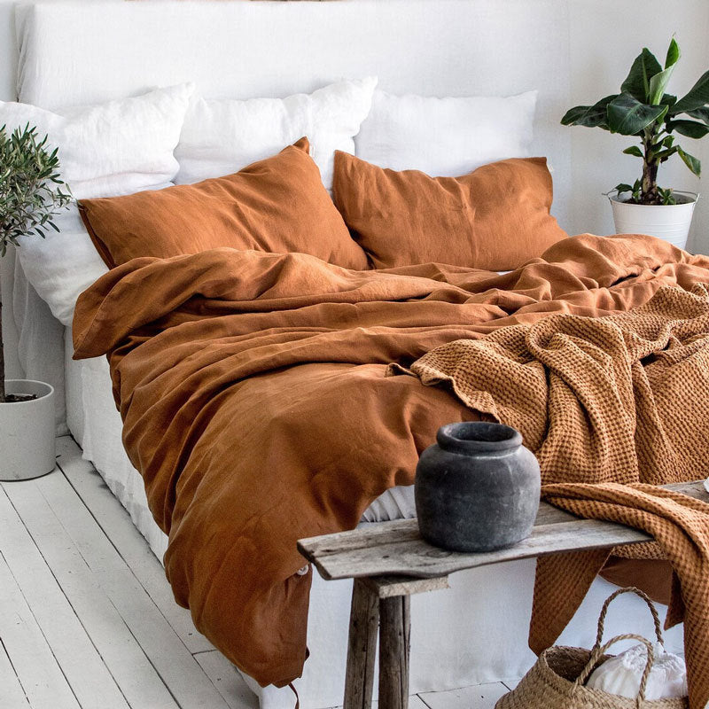 100% French Linen 4 Piece Duvet Cover Set - Luxury Washed Linen Bedding with Fitted Sheet