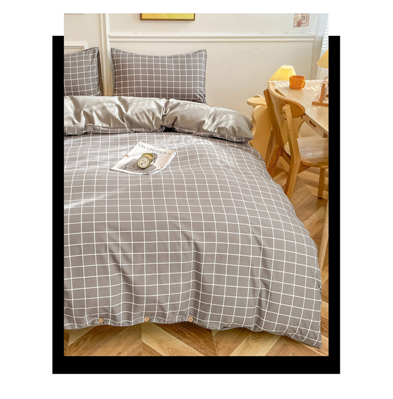 Washed Cotton 4 Piece Summer Bedding Set - Breathable Japanese Style Duvet Cover Set with Button Closure