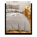 Washed Cotton 4 Piece Summer Bedding Set - Breathable Japanese Style Duvet Cover Set with Button Closure