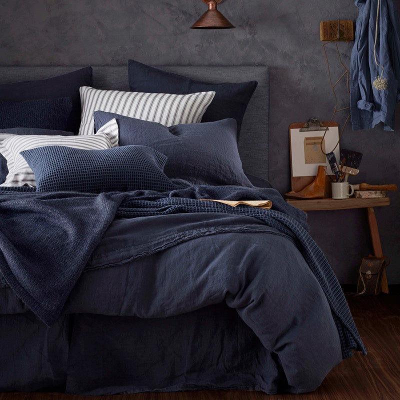 100% French Linen 4 Piece Duvet Cover Set - Luxury Washed Linen Bedding with Fitted Sheet