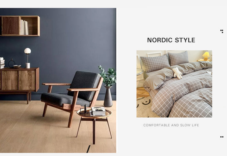 Washed Cotton 4 Piece Summer Bedding Set - Breathable Japanese Style Duvet Cover Set with Button Closure