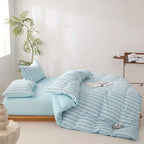 Wide Striped Washed Cotton Bedding Set - Soft Breathable Comfort Set