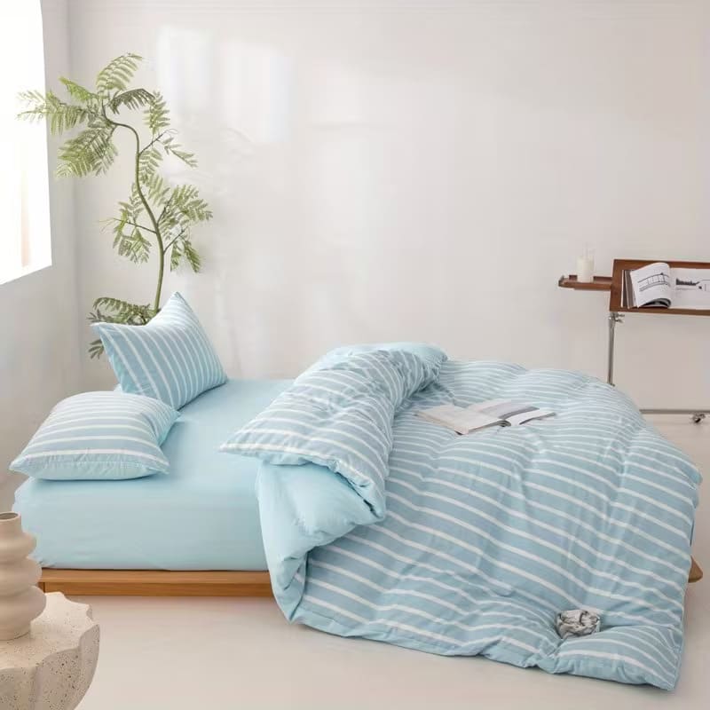 Wide Striped Washed Cotton Bedding Set - Soft Breathable Comfort Set