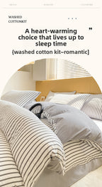 Striped Washed Cotton Bedding Set - Soft Breathable Comfort Set