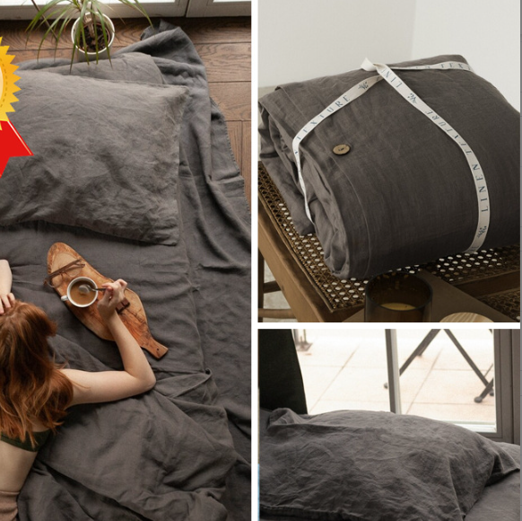 100% French Linen 4 Piece Duvet Cover Set - Luxury Washed Linen Bedding with Fitted Sheet