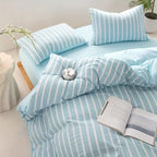 Wide Striped Washed Cotton Bedding Set - Soft Breathable Comfort Set