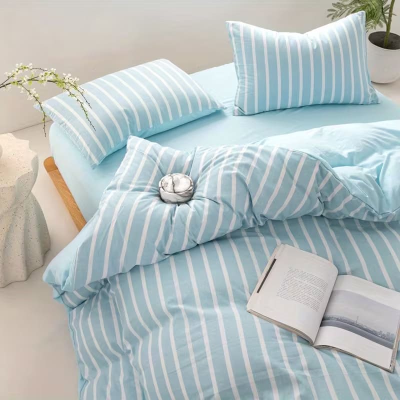 Wide Striped Washed Cotton Bedding Set - Soft Breathable Comfort Set