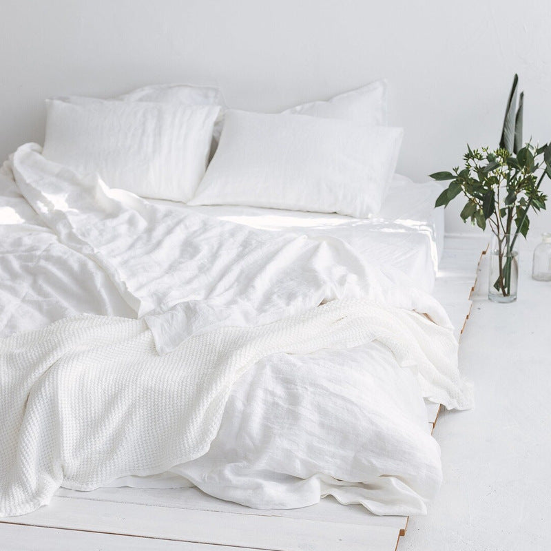 100% French Linen 4 Piece Duvet Cover Set - Luxury Washed Linen Bedding with Fitted Sheet