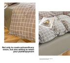 Washed Cotton 4 Piece Summer Bedding Set - Breathable Japanese Style Duvet Cover Set with Button Closure