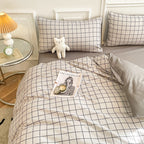 Washed Cotton 4 Piece Summer Bedding Set - Breathable Japanese Style Duvet Cover Set with Button Closure