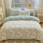 Blanc Cotton Set | Premium Cotton Duvet Cover Set, 4-Piece Soft Breathable Hotel Bedding - Green Wind Chime