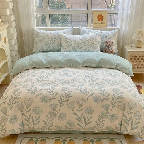 Blanc Cotton Set | Premium Cotton Duvet Cover Set, 4-Piece Soft Breathable Hotel Bedding - Green Wind Chime