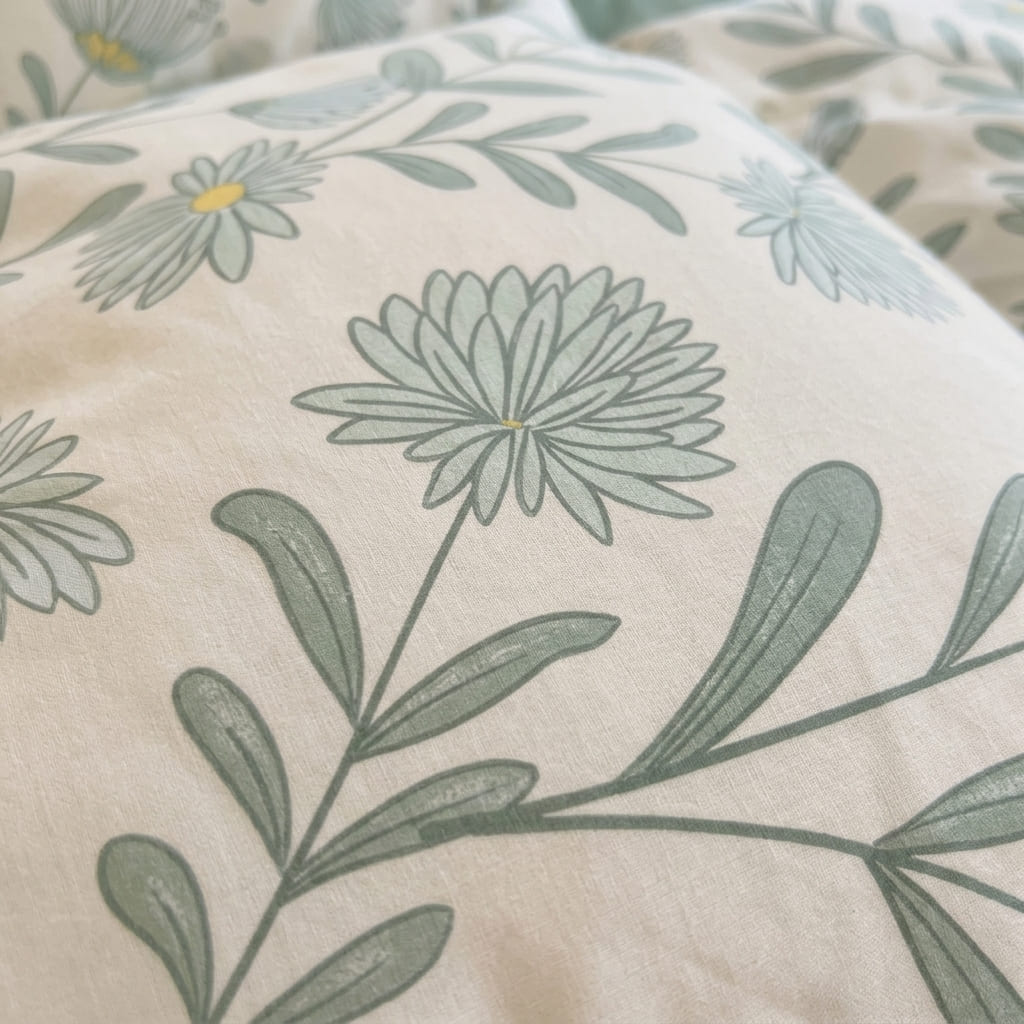 Blanc Cotton Set | Premium Cotton Duvet Cover Set, 4-Piece Soft Breathable Hotel Bedding - Green Wind Chime