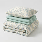 Blanc Cotton Set | Premium Cotton Duvet Cover Set, 4-Piece Soft Breathable Hotel Bedding - Green Wind Chime