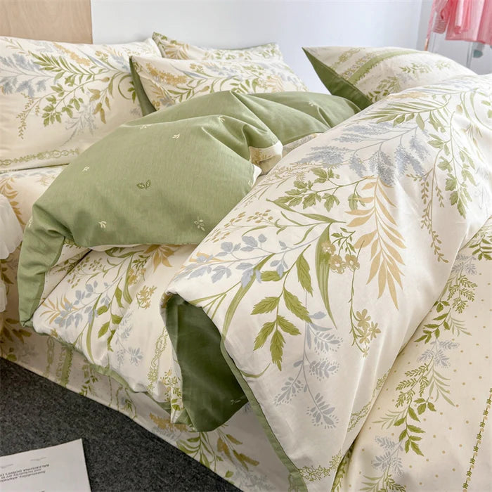 Blanc Cotton Set | Premium Cotton Duvet Cover Set, 4-Piece Soft Breathable Hotel Bedding - Muya Qingfeng