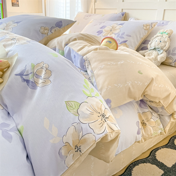 Blanc Cotton Set | Premium Cotton Duvet Cover Set, 4-Piece Soft Breathable Hotel Bedding - Spring Memories