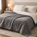 Chaleur Blanket | Heated Electric Blanket - Soft Wool Fabric, 5 Heat Settings, Luxury Warming Throw - Gray Color