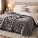 Chaleur Blanket | Heated Electric Blanket - Soft Wool Fabric, 5 Heat Settings, Luxury Warming Throw - Gray Color