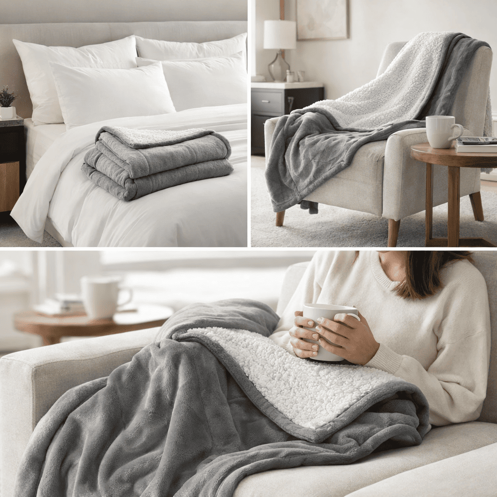 Chaleur Blanket | Heated Electric Blanket - Soft Wool Fabric, 5 Heat Settings, Luxury Warming Throw - Gray Color
