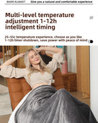 Chaleur Blanket | Heated Electric Blanket - Soft Wool Fabric, 5 Heat Settings, Luxury Warming Throw - Gray Color