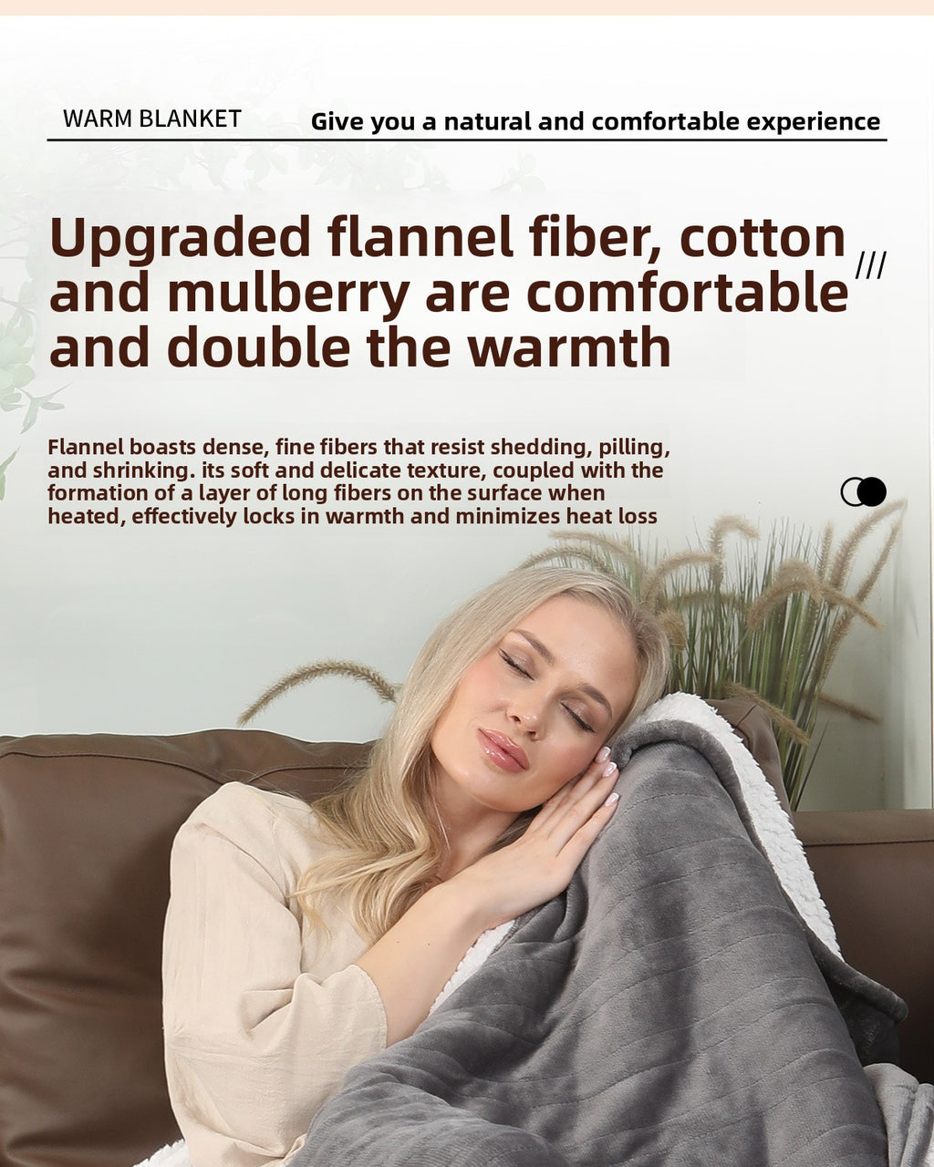 Chaleur Blanket | Heated Electric Blanket - Soft Wool Fabric, 5 Heat Settings, Luxury Warming Throw - Gray Color