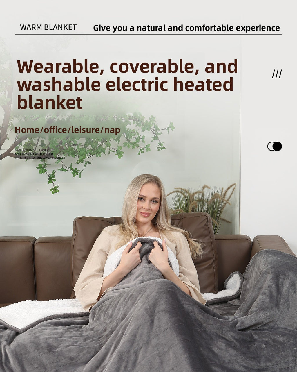 Chaleur Blanket | Heated Electric Blanket - Soft Wool Fabric, 5 Heat Settings, Luxury Warming Throw - Gray Color
