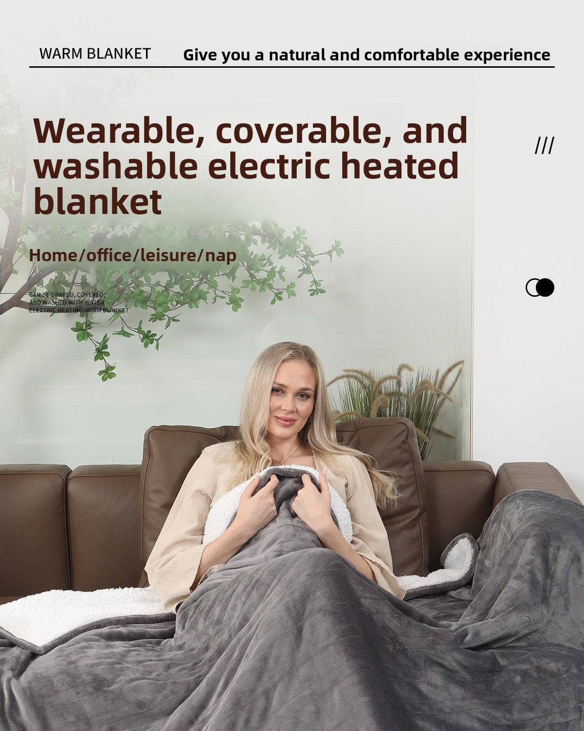 Chaleur Blanket | Heated Electric Blanket - Soft Wool Fabric, 5 Heat Settings, Luxury Warming Throw - Gray Color