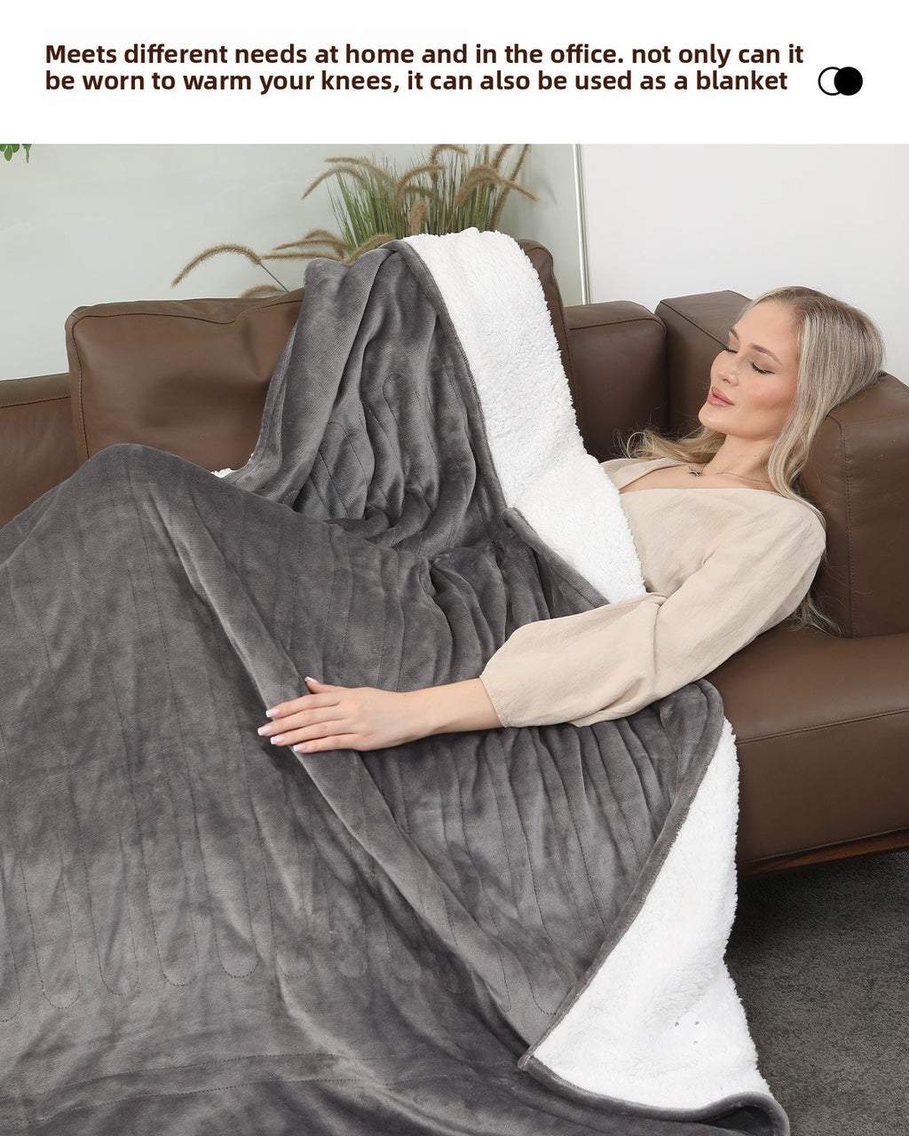 Chaleur Blanket | Heated Electric Blanket - Soft Wool Fabric, 5 Heat Settings, Luxury Warming Throw - Gray Color
